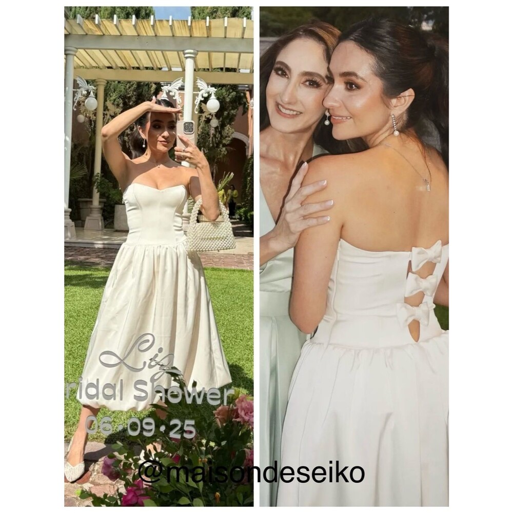 NWT Oh Polly Ivory Gloriana Strapless Bubble Midi Dress Bow Back Convertible 0